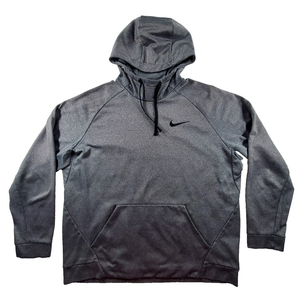 Nike Therma-FIT Hoodie XXL Gray Pullover Swoosh Athletic‎ Sweatshirt